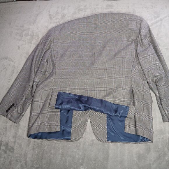 Samuelsohn Mens 52R Cashmere Sport Coat Blazer Jacket Gray Houndstooth Plaid - Picture 2 of 11